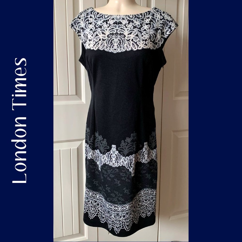 💥2/$30 London Times Knit “Chandelier” Dress sz12